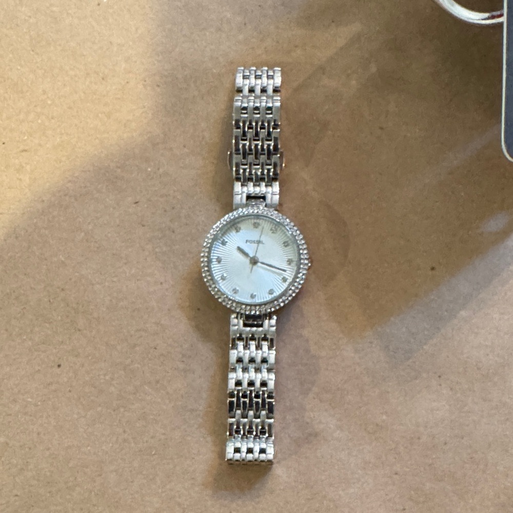 Fossil Silver-Tone Watch with Textured Bezel